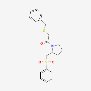 molecular formula C20H23NO3S2 B2944733 2-(Benzylthio)-1-(2-((phenylsulfonyl)methyl)pyrrolidin-1-yl)ethanone CAS No. 1788845-55-5