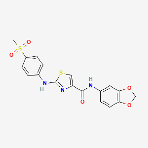 molecular formula C18H15N3O5S2 B2944735 N-(benzo[d][1,3]dioxol-5-yl)-2-((4-(methylsulfonyl)phenyl)amino)thiazole-4-carboxamide CAS No. 1171724-22-3