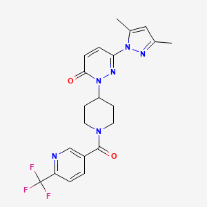 molecular formula C21H21F3N6O2 B2944739 6-(3,5-Dimethylpyrazol-1-yl)-2-[1-[6-(trifluoromethyl)pyridine-3-carbonyl]piperidin-4-yl]pyridazin-3-one CAS No. 2380057-43-0