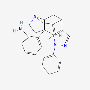 molecular formula C25H26N4 B2944747 2-[(10Z)-10-ethylidene-1-phenyl-1,4,5,5a,7,8-hexahydro-8aH-4,6-ethanopyrrolo[2,3-g]indazol-8a-yl]aniline CAS No. 2459977-75-2