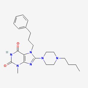 molecular formula C23H32N6O2 B2944764 8-(4-butylpiperazin-1-yl)-3-methyl-7-(3-phenylpropyl)-1H-purine-2,6(3H,7H)-dione CAS No. 898428-23-4