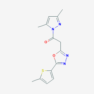 molecular formula C14H14N4O2S B2944775 1-(3,5-dimethyl-1H-pyrazol-1-yl)-2-[5-(5-methylthiophen-2-yl)-1,3,4-oxadiazol-2-yl]ethanone CAS No. 1326902-46-8