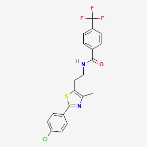 molecular formula C20H16ClF3N2OS B2944790 N-{2-[2-(4-chlorophenyl)-4-methyl-1,3-thiazol-5-yl]ethyl}-4-(trifluoromethyl)benzamide CAS No. 933199-86-1