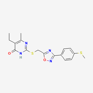 molecular formula C17H18N4O2S2 B2944795 5-Ethyl-6-methyl-2-[({3-[4-(methylsulfanyl)phenyl]-1,2,4-oxadiazol-5-yl}methyl)sulfanyl]-4-pyrimidinol CAS No. 1226450-87-8