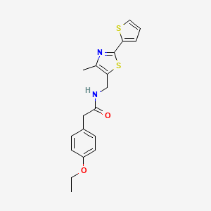 molecular formula C19H20N2O2S2 B2944800 2-(4-ethoxyphenyl)-N-((4-methyl-2-(thiophen-2-yl)thiazol-5-yl)methyl)acetamide CAS No. 1396573-25-3