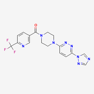 molecular formula C17H15F3N8O B2944801 (4-(6-(1H-1,2,4-triazol-1-yl)pyridazin-3-yl)piperazin-1-yl)(6-(trifluoromethyl)pyridin-3-yl)methanone CAS No. 1788678-01-2