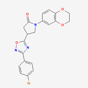 molecular formula C20H16BrN3O4 B2944803 4-(3-(4-Bromophenyl)-1,2,4-oxadiazol-5-yl)-1-(2,3-dihydrobenzo[b][1,4]dioxin-6-yl)pyrrolidin-2-one CAS No. 941962-69-2