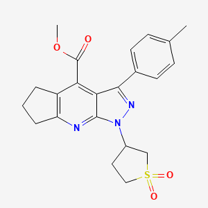 molecular formula C22H23N3O4S B2944816 Methyl 1-(1,1-dioxidotetrahydrothiophen-3-yl)-3-(p-tolyl)-1,5,6,7-tetrahydrocyclopenta[b]pyrazolo[4,3-e]pyridine-4-carboxylate CAS No. 1040637-29-3