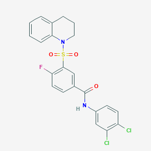 molecular formula C22H17Cl2FN2O3S B2944817 N-(3,4-二氯苯基)-3-((3,4-二氢喹啉-1(2H)-基)磺酰基)-4-氟苯甲酰胺 CAS No. 451475-19-7