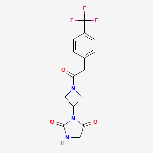 molecular formula C15H14F3N3O3 B2944819 3-(1-(2-(4-(Trifluoromethyl)phenyl)acetyl)azetidin-3-yl)imidazolidine-2,4-dione CAS No. 2034426-08-7