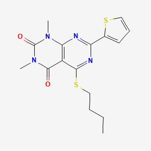 molecular formula C16H18N4O2S2 B2944822 5-(butylthio)-1,3-dimethyl-7-(thiophen-2-yl)pyrimido[4,5-d]pyrimidine-2,4(1H,3H)-dione CAS No. 847191-43-9