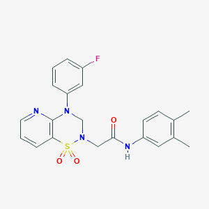 molecular formula C22H21FN4O3S B2944843 N-(3,4-dimethylphenyl)-2-(4-(3-fluorophenyl)-1,1-dioxido-3,4-dihydro-2H-pyrido[2,3-e][1,2,4]thiadiazin-2-yl)acetamide CAS No. 1251629-11-4
