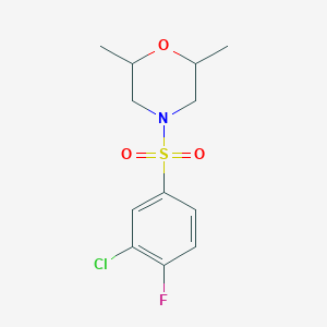 molecular formula C12H15ClFNO3S B2944854 4-((3-Chloro-4-fluorophenyl)sulfonyl)-2,6-dimethylmorpholine CAS No. 613657-49-1