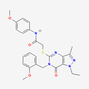 molecular formula C25H27N5O4S B2944864 2-({1-ethyl-6-[(2-methoxyphenyl)methyl]-3-methyl-7-oxo-1H,6H,7H-pyrazolo[4,3-d]pyrimidin-5-yl}sulfanyl)-N-(4-methoxyphenyl)acetamide CAS No. 1359434-77-7