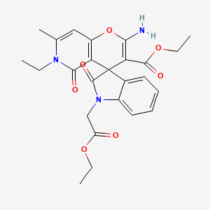molecular formula C25H27N3O7 B2944876 2'-氨基-1-(2-乙氧基-2-氧代乙基)-6'-乙基-7'-甲基-2,5'-二氧代-5',6'-二氢螺[吲哚啉-3,4'-吡喃[3,2-c]吡啶]-3'-羧酸乙酯 CAS No. 886175-98-0