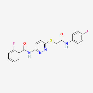 molecular formula C19H14F2N4O2S B2944883 2-fluoro-N-(6-((2-((4-fluorophenyl)amino)-2-oxoethyl)thio)pyridazin-3-yl)benzamide CAS No. 1021091-56-4