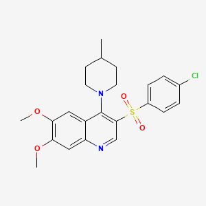 molecular formula C23H25ClN2O4S B2944896 3-((4-Chlorophenyl)sulfonyl)-6,7-dimethoxy-4-(4-methylpiperidin-1-yl)quinoline CAS No. 866897-17-8