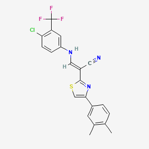 molecular formula C21H15ClF3N3S B2944919 (E)-3-((4-chloro-3-(trifluoromethyl)phenyl)amino)-2-(4-(3,4-dimethylphenyl)thiazol-2-yl)acrylonitrile CAS No. 477305-14-9
