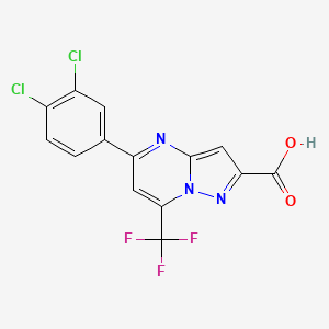 molecular formula C14H6Cl2F3N3O2 B2944940 5-(3,4-Dichlorophenyl)-7-(trifluoromethyl)pyrazolo[1,5-a]pyrimidine-2-carboxylic acid CAS No. 329212-64-8