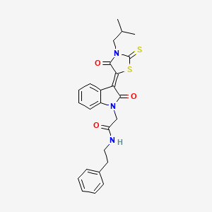 molecular formula C25H25N3O3S2 B2944978 2-[(3Z)-3-(3-Isobutyl-4-oxo-2-thioxo-1,3-thiazolidin-5-ylidene)-2-oxo-2,3-dihydro-1H-indol-1-YL]-N-(2-phenylethyl)acetamide CAS No. 617698-35-8