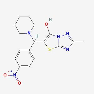 molecular formula C17H19N5O3S B2945001 2-Methyl-5-((4-nitrophenyl)(piperidin-1-yl)methyl)thiazolo[3,2-b][1,2,4]triazol-6-ol CAS No. 851810-87-2
