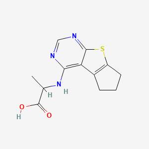 molecular formula C12H13N3O2S B2945038 2-(6,7-Dihydro-5H-cyclopenta[4,5]thieno[2,3-d]-pyrimidin-4-ylamino)-propionic acid CAS No. 956754-59-9