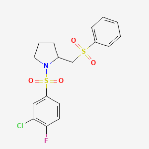 molecular formula C17H17ClFNO4S2 B2945040 1-((3-氯-4-氟苯基)磺酰基)-2-((苯磺酰基)甲基)吡咯烷 CAS No. 1448051-92-0
