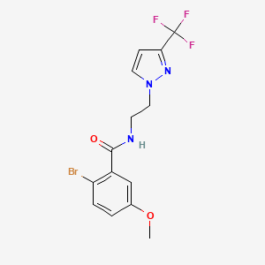 molecular formula C14H13BrF3N3O2 B2945041 2-bromo-5-methoxy-N-(2-(3-(trifluoromethyl)-1H-pyrazol-1-yl)ethyl)benzamide CAS No. 1448122-43-7