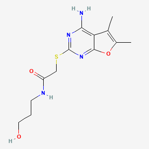 molecular formula C13H18N4O3S B2945043 2-(4-amino-5,6-dimethylfuro[2,3-d]pyrimidin-2-yl)sulfanyl-N-(3-hydroxypropyl)acetamide CAS No. 497081-95-5