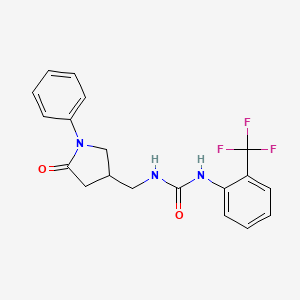 molecular formula C19H18F3N3O2 B2945044 1-((5-Oxo-1-phenylpyrrolidin-3-yl)methyl)-3-(2-(trifluoromethyl)phenyl)urea CAS No. 954635-86-0