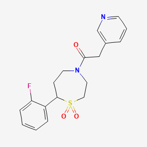 molecular formula C18H19FN2O3S B2945069 1-(7-(2-Fluorophenyl)-1,1-dioxido-1,4-thiazepan-4-yl)-2-(pyridin-3-yl)ethanone CAS No. 2034384-31-9