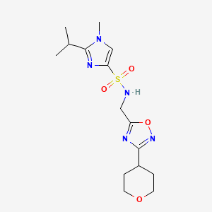 molecular formula C15H23N5O4S B2945075 2-isopropyl-1-methyl-N-((3-(tetrahydro-2H-pyran-4-yl)-1,2,4-oxadiazol-5-yl)methyl)-1H-imidazole-4-sulfonamide CAS No. 2034226-67-8