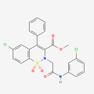 molecular formula C24H18Cl2N2O5S B2945079 methyl 6-chloro-2-{2-[(3-chlorophenyl)amino]-2-oxoethyl}-4-phenyl-2H-1,2-benzothiazine-3-carboxylate 1,1-dioxide CAS No. 1114879-08-1