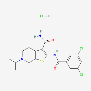 molecular formula C18H20Cl3N3O2S B2945104 2-(3,5-二氯苯甲酰氨基)-6-异丙基-4,5,6,7-四氢噻吩[2,3-c]吡啶-3-甲酰胺盐酸盐 CAS No. 1217036-34-4