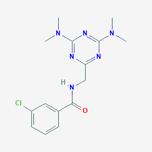 molecular formula C15H19ClN6O B2945109 N-((4,6-bis(dimethylamino)-1,3,5-triazin-2-yl)methyl)-3-chlorobenzamide CAS No. 2034412-92-3