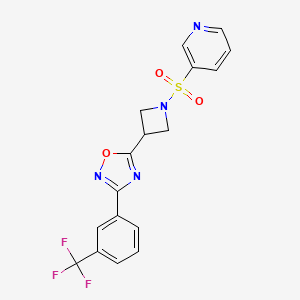 molecular formula C17H13F3N4O3S B2945112 5-(1-(Pyridin-3-ylsulfonyl)azetidin-3-yl)-3-(3-(trifluoromethyl)phenyl)-1,2,4-oxadiazole CAS No. 1396852-32-6