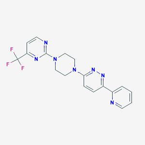 molecular formula C18H16F3N7 B2945123 2-[4-(6-Pyridin-2-ylpyridazin-3-yl)piperazin-1-yl]-4-(trifluoromethyl)pyrimidine CAS No. 2380080-90-8