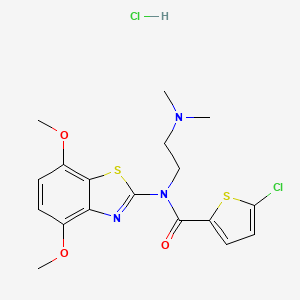 molecular formula C18H21Cl2N3O3S2 B2945138 5-chloro-N-(4,7-dimethoxybenzo[d]thiazol-2-yl)-N-(2-(dimethylamino)ethyl)thiophene-2-carboxamide hydrochloride CAS No. 1215716-50-9