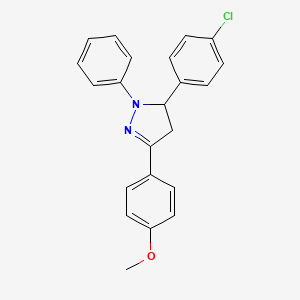 molecular formula C22H19ClN2O B2945150 5-(4-chlorophenyl)-3-(4-methoxyphenyl)-1-phenyl-4,5-dihydro-1H-pyrazole CAS No. 75745-49-2