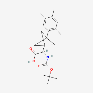 molecular formula C21H29NO4 B2945163 2-[(2-Methylpropan-2-yl)oxycarbonylamino]-2-[3-(2,4,5-trimethylphenyl)-1-bicyclo[1.1.1]pentanyl]acetic acid CAS No. 2287267-38-1