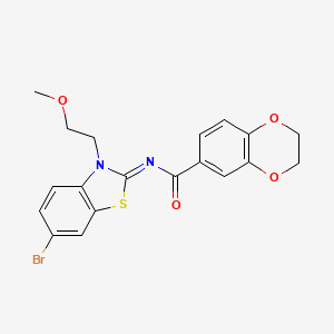 molecular formula C19H17BrN2O4S B2945167 (Z)-N-(6-溴-3-(2-甲氧基乙基)苯并[d]噻唑-2(3H)-亚甲基)-2,3-二氢苯并[b][1,4]二噁英-6-甲酰胺 CAS No. 864976-11-4