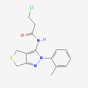 molecular formula C15H16ClN3OS B2945184 3-chloro-N-[2-(2-methylphenyl)-2,6-dihydro-4H-thieno[3,4-c]pyrazol-3-yl]propanamide CAS No. 396723-70-9