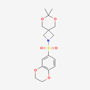 molecular formula C16H21NO6S B2945203 2-((2,3-Dihydrobenzo[b][1,4]dioxin-6-yl)sulfonyl)-7,7-dimethyl-6,8-dioxa-2-azaspiro[3.5]nonane CAS No. 1396806-89-5