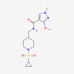 molecular formula C15H24N4O4S B2945205 N-((1-(cyclopropylsulfonyl)piperidin-4-yl)methyl)-3-methoxy-1-methyl-1H-pyrazole-4-carboxamide CAS No. 1235282-49-1