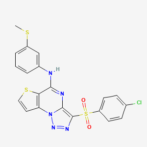 molecular formula C20H14ClN5O2S3 B2945220 3-((4-chlorophenyl)sulfonyl)-N-(3-(methylthio)phenyl)thieno[2,3-e][1,2,3]triazolo[1,5-a]pyrimidin-5-amine CAS No. 892738-70-4