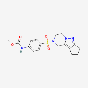 molecular formula C17H20N4O4S B2945224 methyl (4-((3,4,8,9-tetrahydro-1H-cyclopenta[3,4]pyrazolo[1,5-a]pyrazin-2(7H)-yl)sulfonyl)phenyl)carbamate CAS No. 2034547-19-6