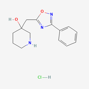 molecular formula C14H18ClN3O2 B2945229 3-[(3-Phenyl-1,2,4-oxadiazol-5-yl)methyl]piperidin-3-ol;hydrochloride CAS No. 2241141-35-3