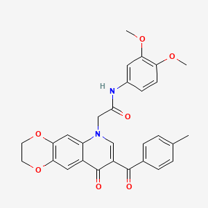 N-(3,4-dimethoxyphenyl)-2-[8-(4-methylbenzoyl)-9-oxo-2,3-dihydro-[1,4]dioxino[2,3-g]quinolin-6-yl]acetamide