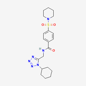 molecular formula C20H28N6O3S B2945241 N-((1-环己基-1H-四唑-5-基)甲基)-4-(哌啶-1-磺酰基)苯甲酰胺 CAS No. 920440-44-4