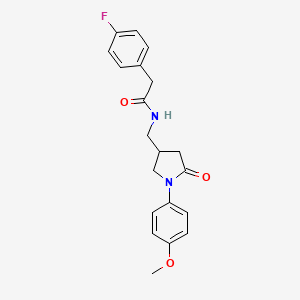 molecular formula C20H21FN2O3 B2945245 2-(4-氟苯基)-N-((1-(4-甲氧基苯基)-5-氧代吡咯烷-3-基)甲基)乙酰胺 CAS No. 954652-68-7